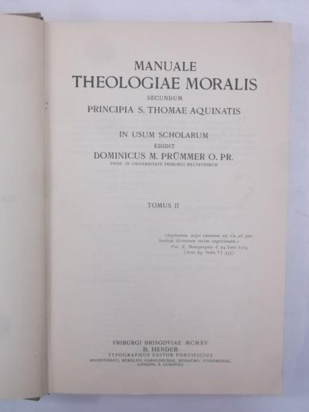 Prummer Dominicus M. - Manuale Theologiae Moralis, 1914 r.