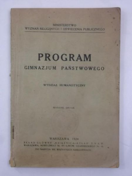 Program Gmnazjum Państwowego, 1924 r.
