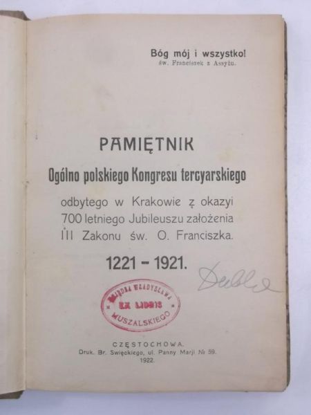 Pamiętnik Ogólno polskiego Kongresu tercyarskiego, 1922 r.