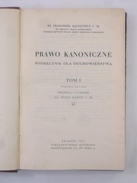 Prawo kanoniczne, Tom I. 1932 r.