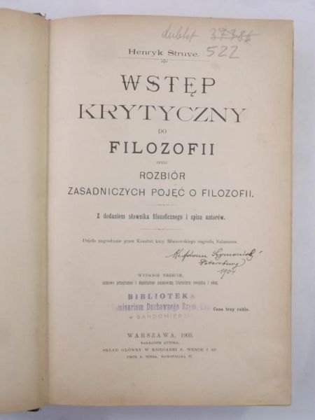 Wstęp krytyczny do filozofii, 1903 r.