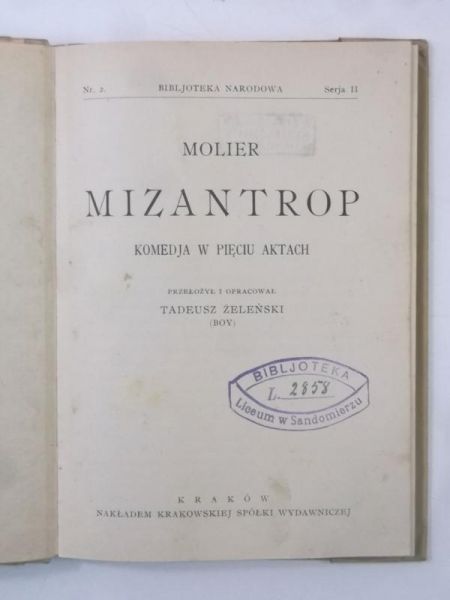 Mizantrop. Komedja w pięciu aktach, 1921 r.