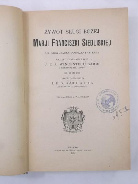 Żywot Sługi Bożej Marji Franciszki Siedliskiej, 1925 r.