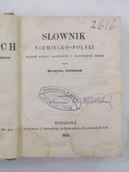 Słownik niemiecko-polski, 1855 r.