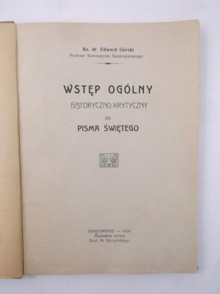 Wstęp ogólny do Pisma Świętego, 1916 r.