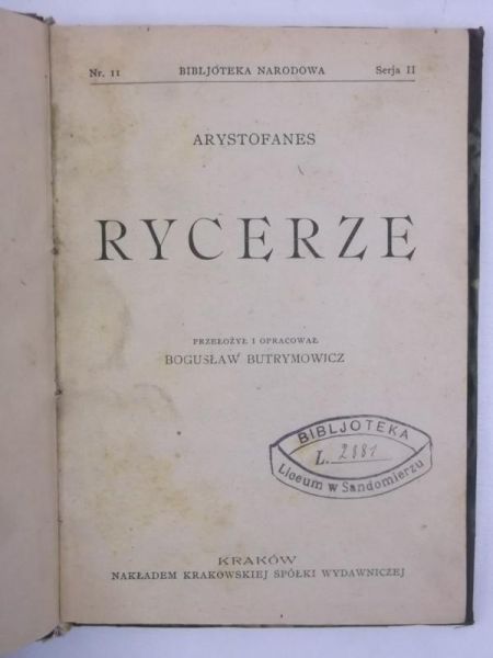 Arystofanes - Rycerze, BN, 1922 r.