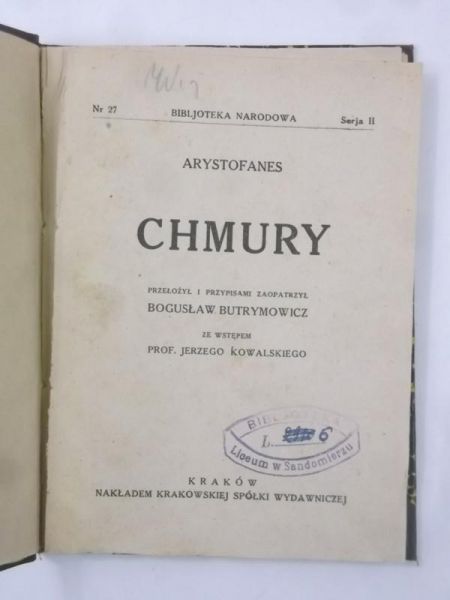 Arystofanes  - Chmury, 1923 r.