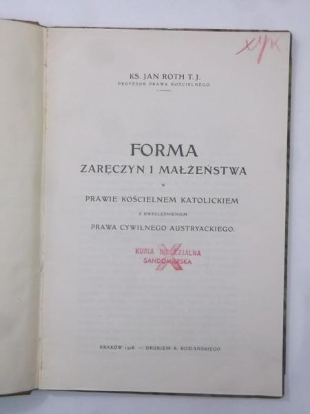 Forma zaręczyn i małżeństwa, 1908 r.