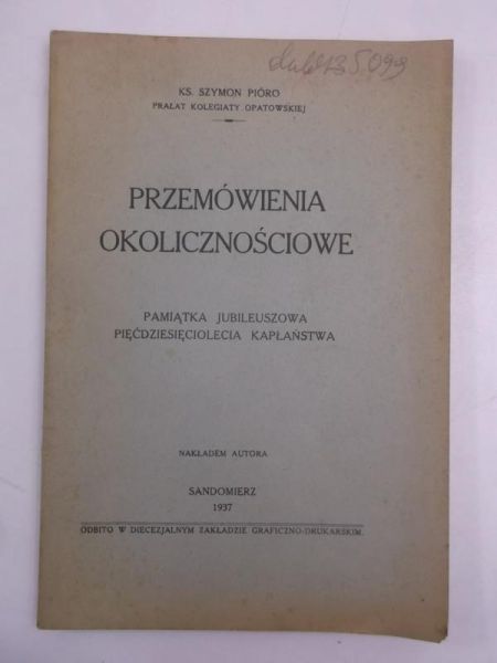 Pióro Szymon - Przemówienia okolicznościowe, 1937 r.
