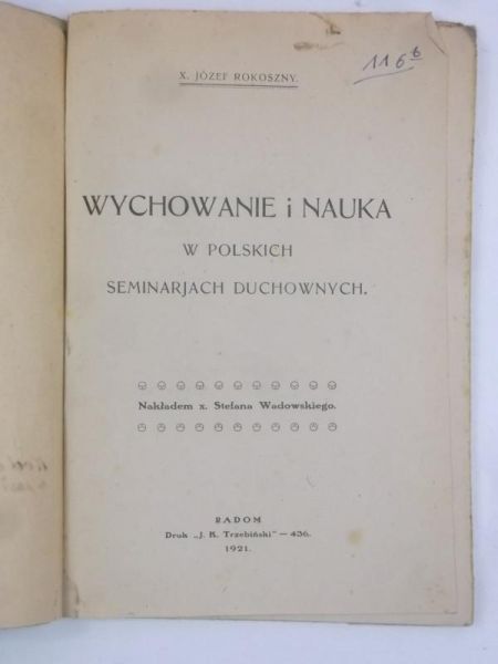 Wychowanie i nauka w polskich seminarjach duchownych, 1921 r.