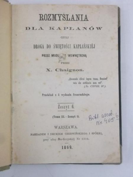 Rozmyślania dla kapłanów, tom III, 1869 r.