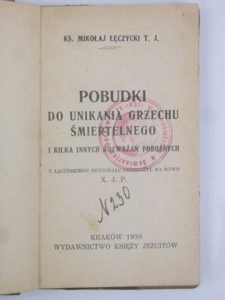 Pobudki do unikania grzechu śmiertelnego, 1930 r.