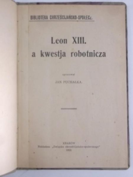 Leon XIII a kwestja robotnicza, 1922
