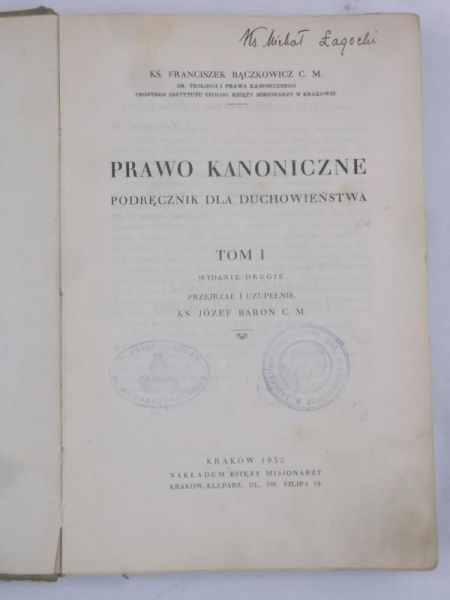 Prawo kanoniczne, Tom I, 1932 r.