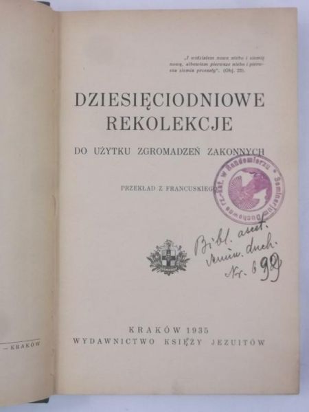 Dziesięciodniowe rekolekcje, 1935 r.