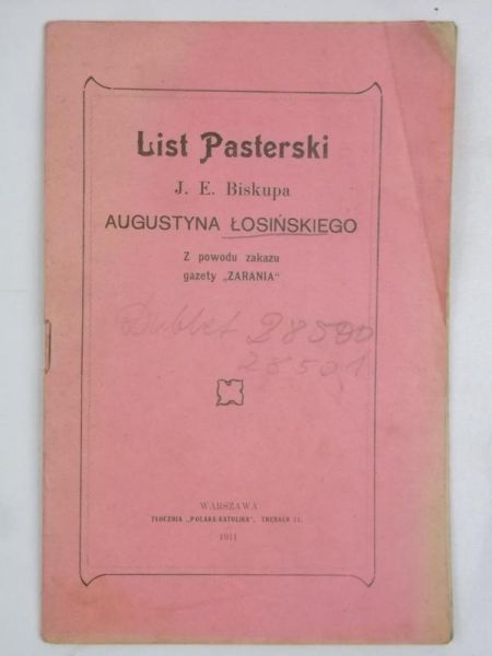 List pasterski J. E. Biskupa Augustyna Łosińskiego, 1911 r.