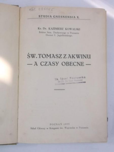 Św. Tomasz z Akwinu, a czasy obecne, 1935 r.