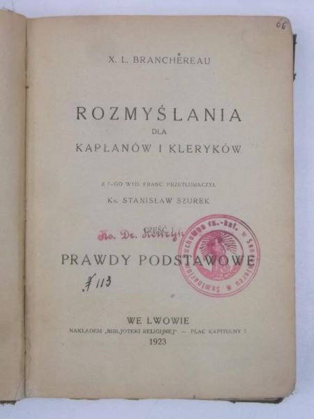 Branchenrau X. L. - Rozmyślania dla kapłanów i kleryków, 1923 r.