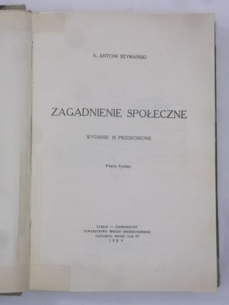 Zagadnienie społeczne, 1939 r.