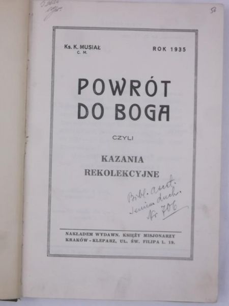 Powrót do Boga czyli Kazania rekolekcyjne, 1935 r.