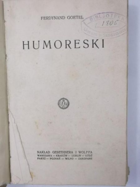 Goetel Ferdynand - Humoreski, 1927 r.