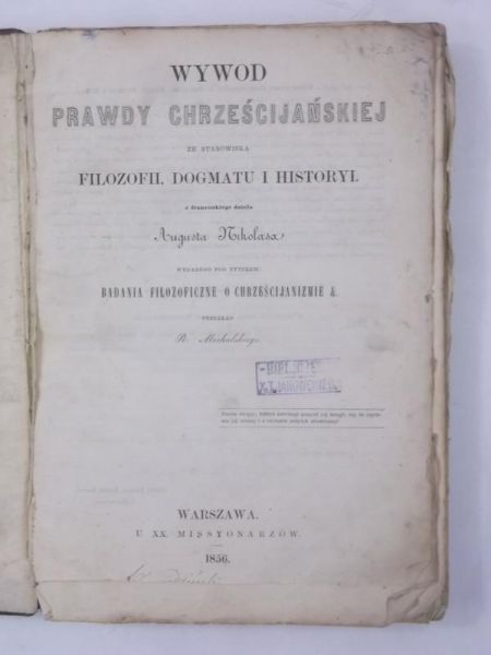 Wywod prawdy chrześcijańskiej, 1856 r.