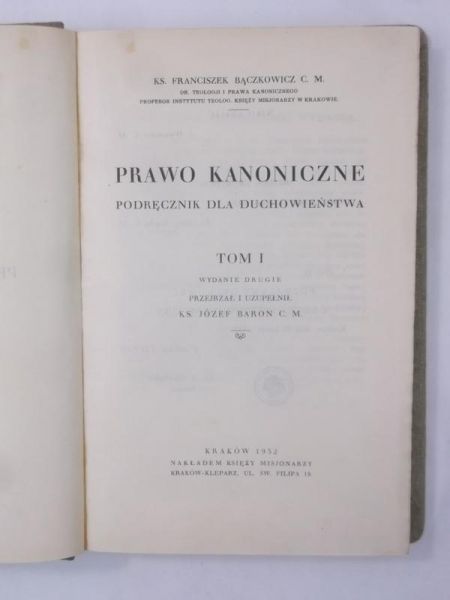 Prawo kanoniczne, Tom I, 1932 r.