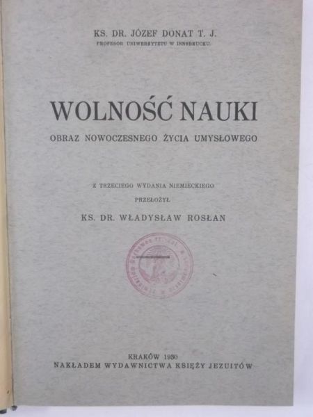 Wolność nauki, 1930 r.