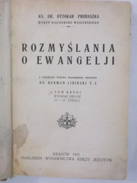 Rozmyślania o Ewangelji, T. II, 1931 r.