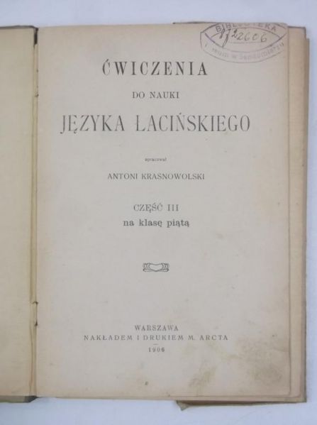 Ćwiczenia do nauki języka łacińskiego, 1906 r.