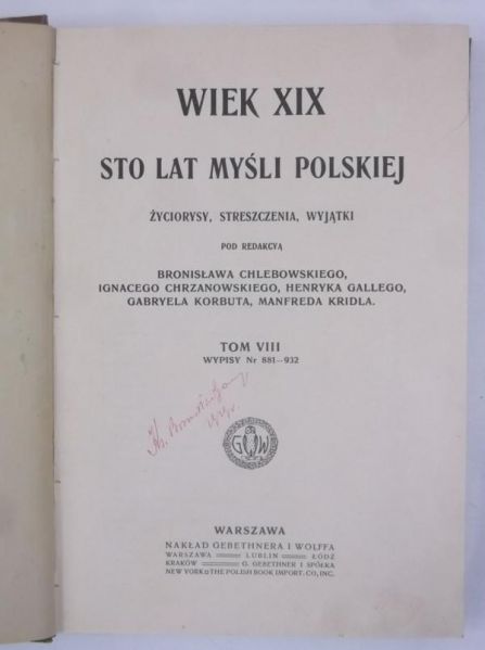 Wiek XIX. Sto lat myśli polskiej, 1913 r.