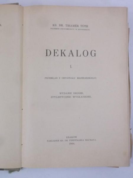 Tóth Tihamer - Dekalog, 1934 r.