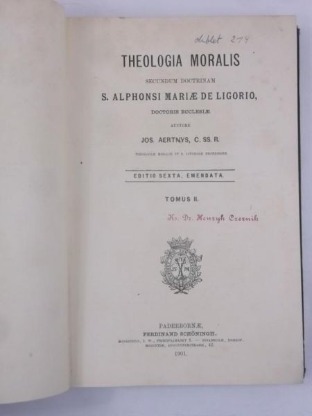 Aertnys Jos. - Theologia Moralis, 1901 r.