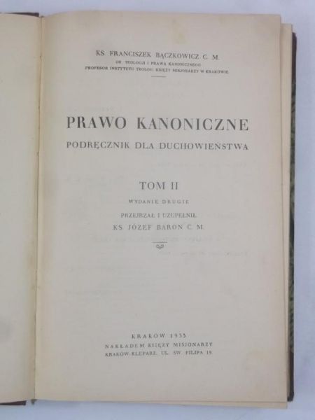 Prawo kanoniczne, t.II, 1933 r.