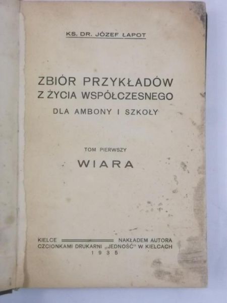 Zbiór przykładów z życia współczesnego dla ambony i szkoły, 1935 r.