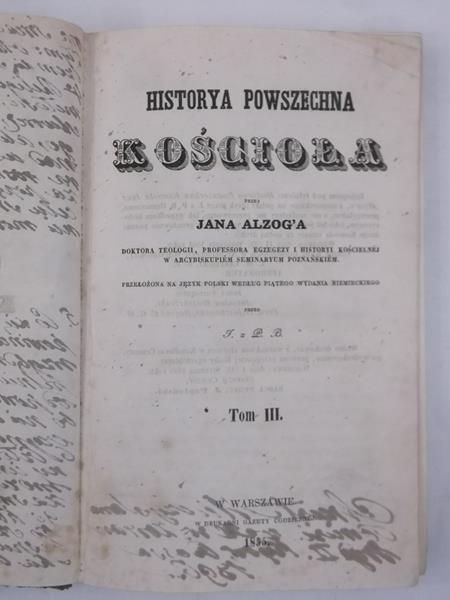 Historya powszechna kościoła, tom III, 1855 r.