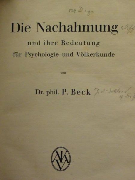 Die Nachahmung und ihre Bedeutung fur Psychologie und Volkerkunde, ok.1904 r.