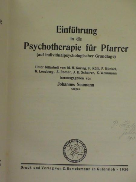 Einfuhrung in die Psychotherapie fur Pfarrer, 1930 r.