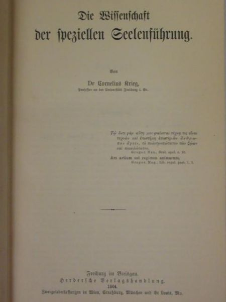 Krieg Cornelius - Die Wissenschaft der speziellen Seelenführung, 1904 r.