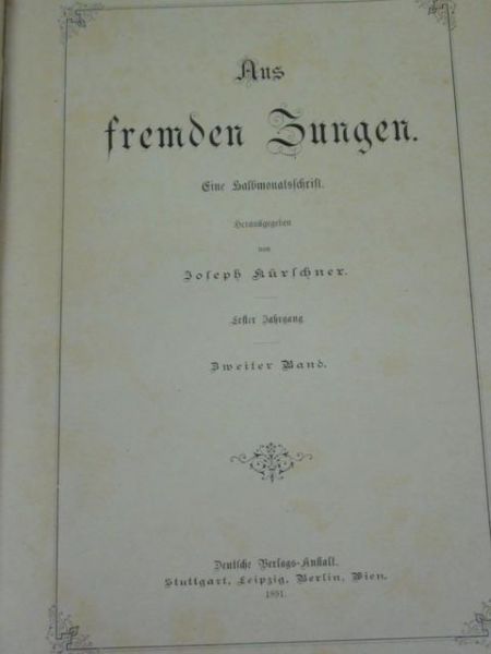 Joseph Kürschner - Aus fremden Zungen, 1891 r.