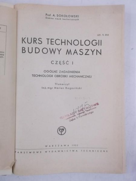 Kurs technologii budowy maszyn, część I