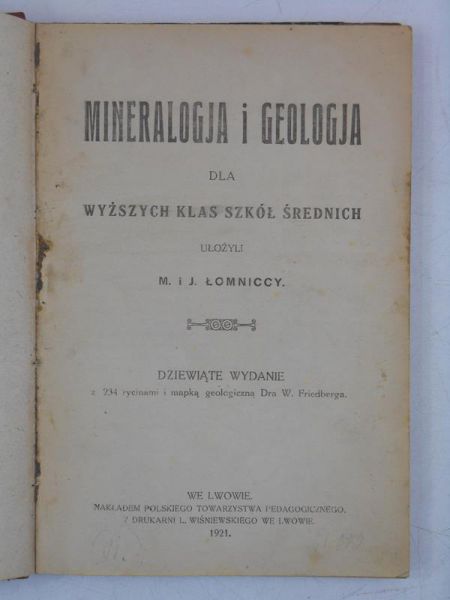 Mineralogia i geologia, 1921 r.