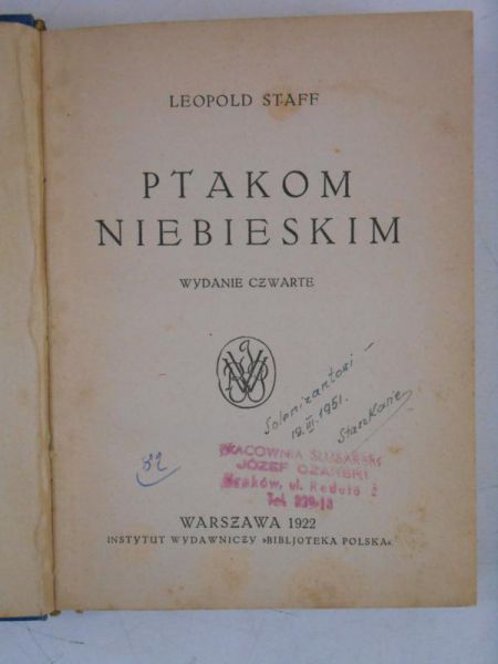 Ptakom niebieskim, 1922 r.
