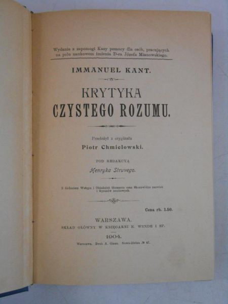 Krytyka czystego rozumu, 1904 r.