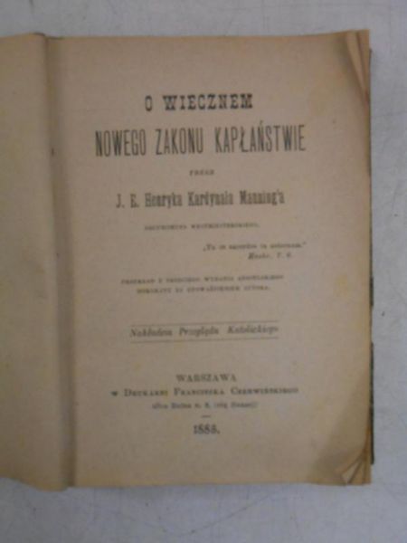 O wiecznem Nowego Zakonu kapłaństwie, 1885 r.