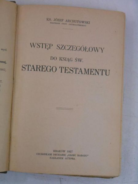 Wstęp szczegółowy do ksiąg św. Starego Testamentu, 1927 r.