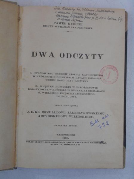 Dwa odczyty, 1936 r.
