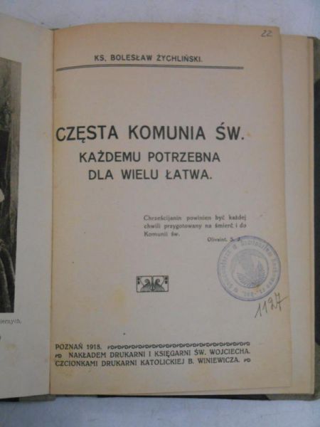 Częsta Komunia Św. Każdemu potrzebna dla wielu łatwa, 1918 r.