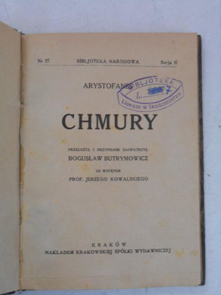 Arystofanes  - Chmury, 1923 r.