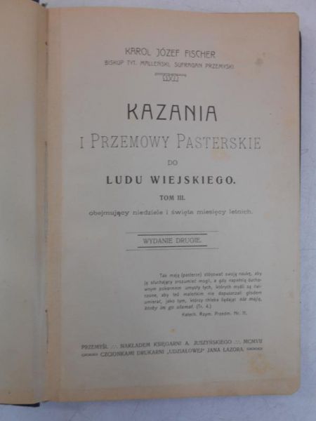 Fischer Karol Józef - Kazania i przemowy pasterskie do ludu wiejskiego, Tom III, 1903 r.
